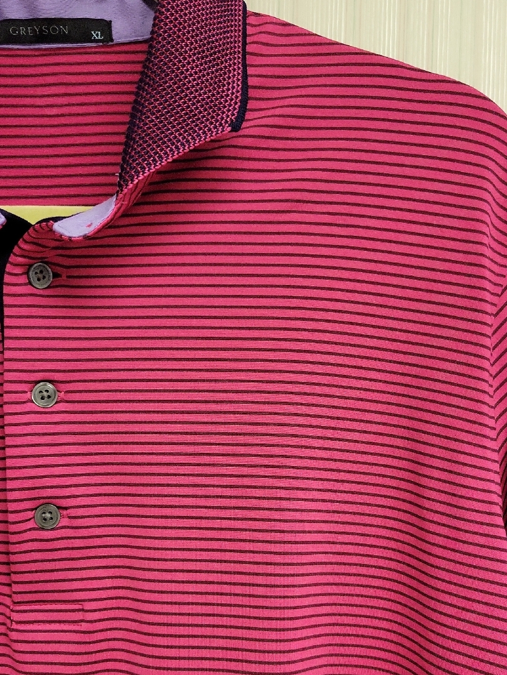 Greyson Men's Fushia & Navy Arcadia Stripe Polo XL Golf Business Summer Tennis - Picture 3 of 6